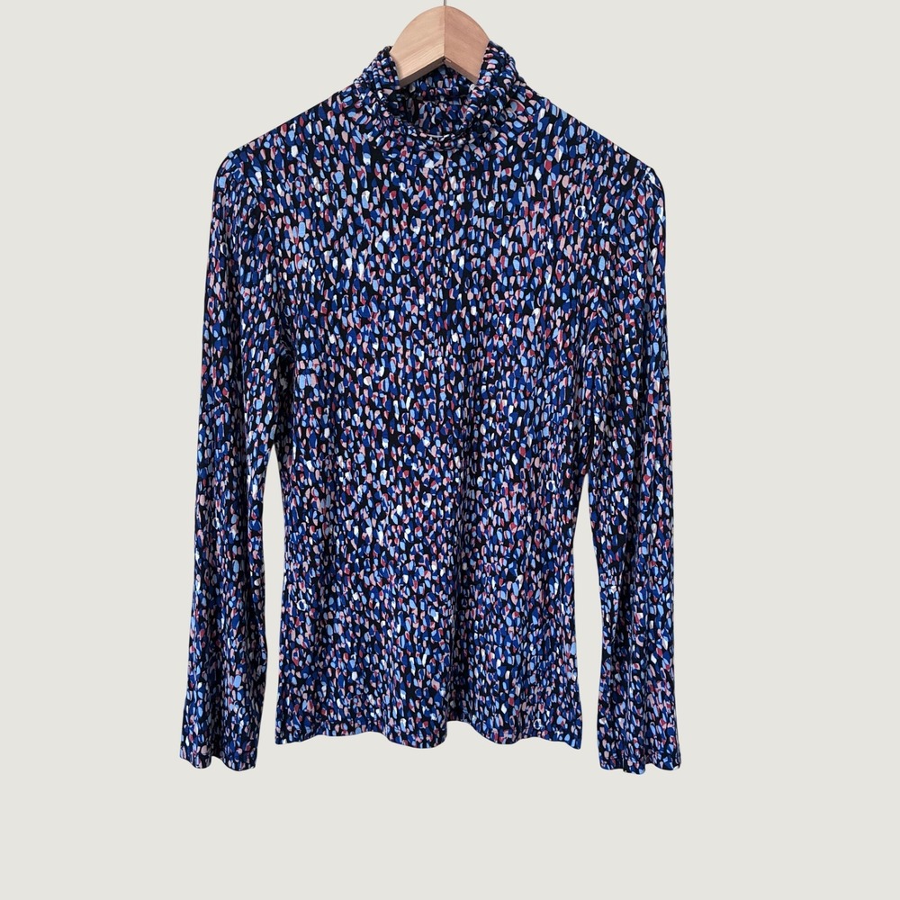 BOSS‎ Hugo Boss Womens Blue Red Abstract Pebble Print Turtleneck Top Size M
